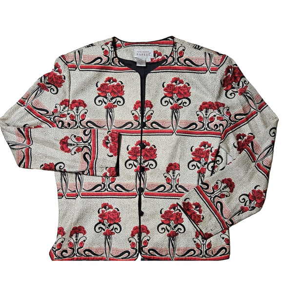Vintage 90s Adrianna Papell Silk Jacket Plus Size 14 Floral Lined Formal Blazer - Picture 13 of 13